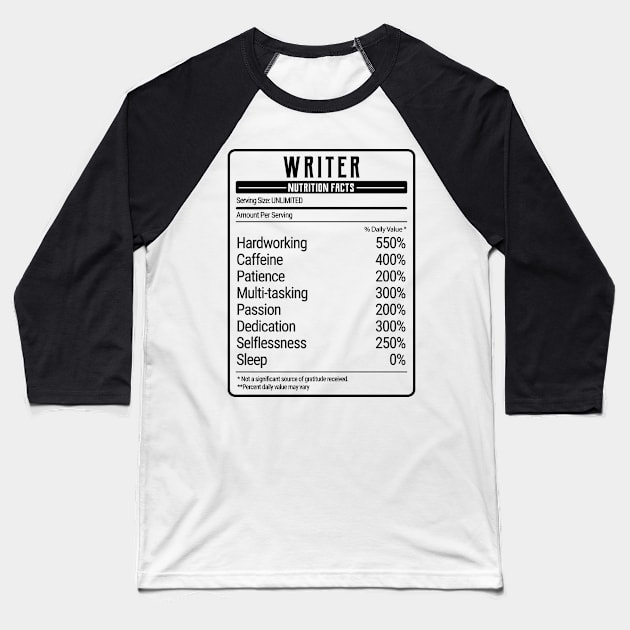 writer nutrition value Baseball T-Shirt by IndigoPine